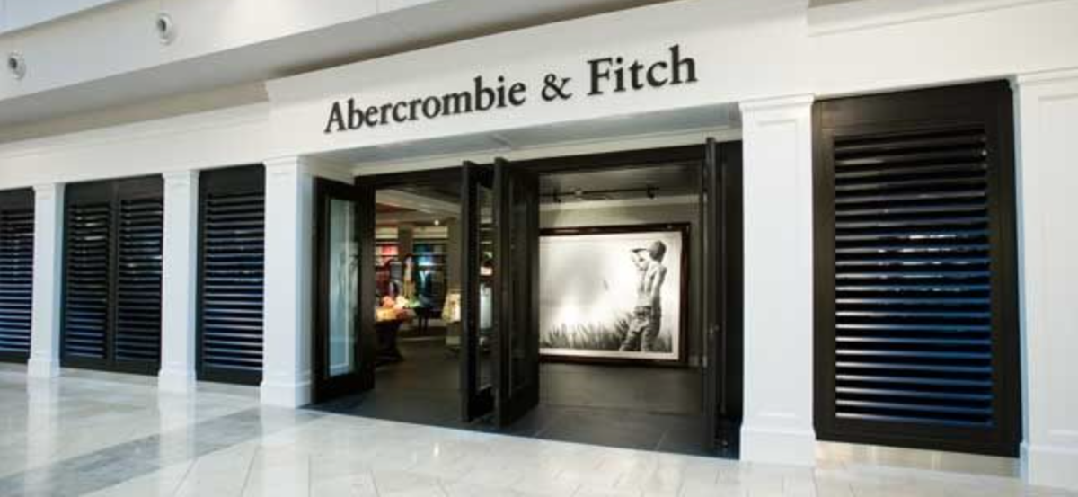 An Abercrombie & Fitch storefront with the brand's wordmark sign