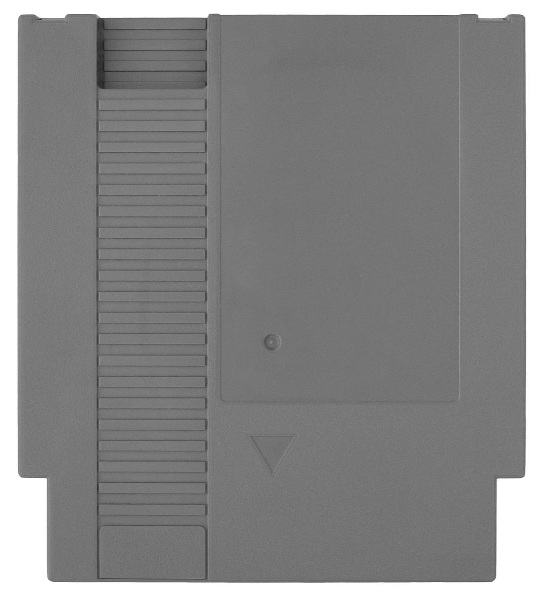 A gray NES game cartridge standing upright on a white background — the kind every 90s kid blew into