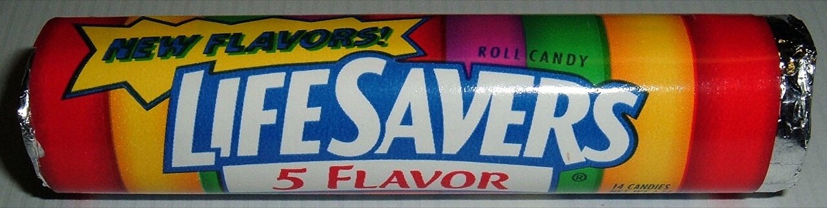 A Life Savers 5 Flavor roll — the candy brand behind Candystand