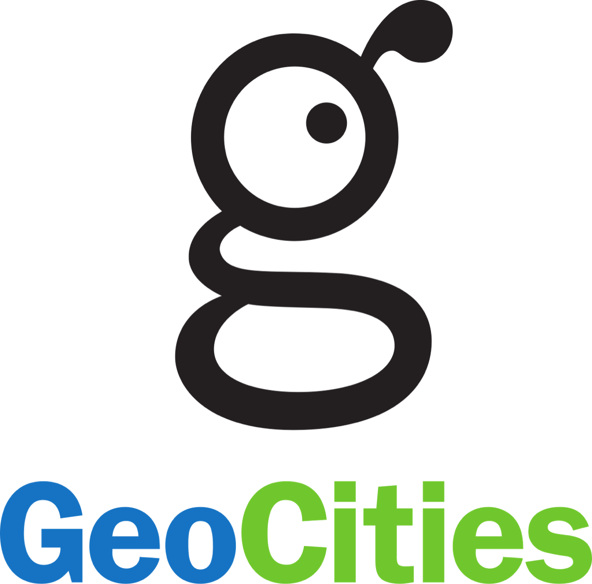 the GeoCities logo — the black 'g' mascot over the blue-and-green wordmark