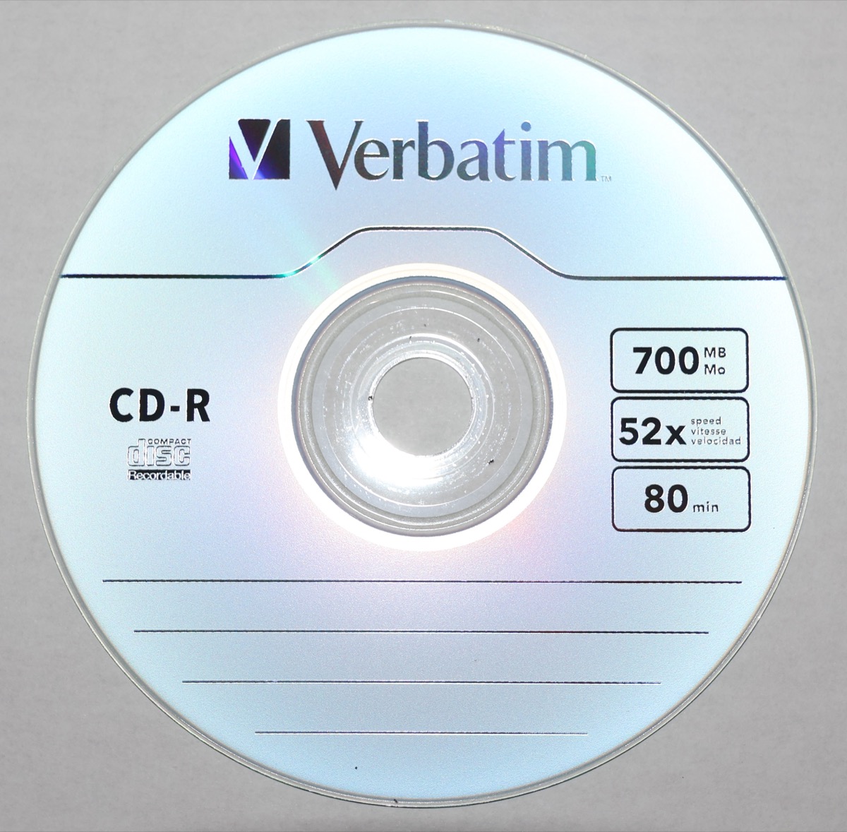 A blank Verbatim CD-R disc, 700MB / 52x / 80 min