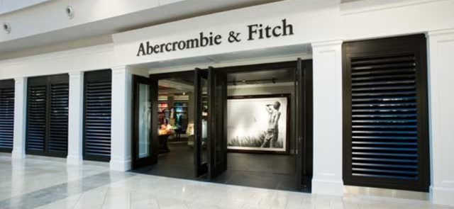 An Abercrombie & Fitch storefront with the brand's wordmark sign