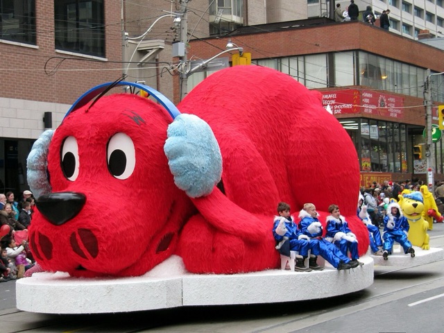 A giant Clifford the Big Red Dog float in the 2009 Santa Claus Parade in Toronto