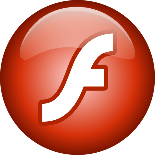 the glossy red Macromedia Flash icon — the 'install Flash Player' era